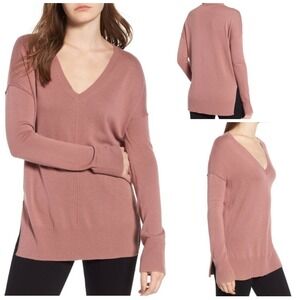 Trouvé Women's V-Neck Viscose‎ Cashmere Blend Side Slit Knit Sweater Size XL